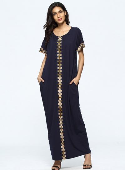 Oasap Round Neck Short Sleeve Pattern Print Dress