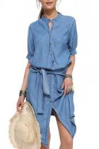 Oasap Sweet High Low Round Neck Button Denim Dress