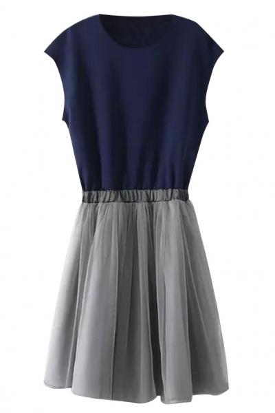 Oasap Two-tone Mesh Paneled Midi Dress