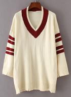 Oasap V Neck Long Sleeve Color Splicing Sweater