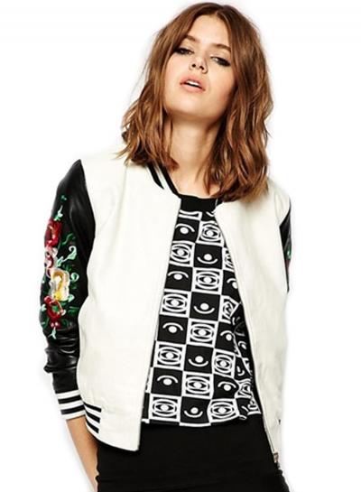 Oasap Women's Sleeve Embroidery Detail Woman's Jacket