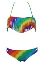 Oasap Sexy Rainbow Tassel Detachable Halter Beach Bikini