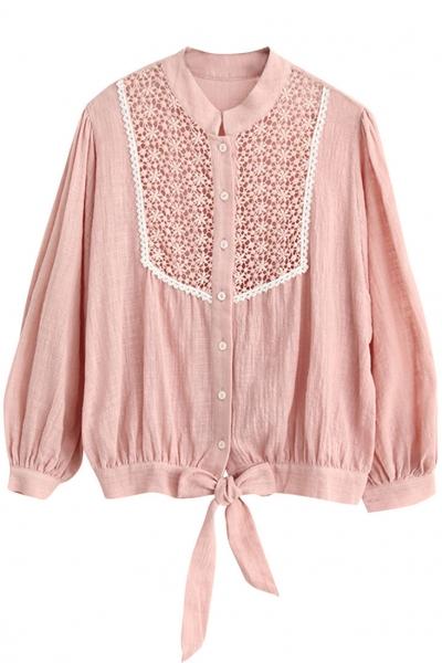 Oasap Demure Slim Long-sleeve Solid Top