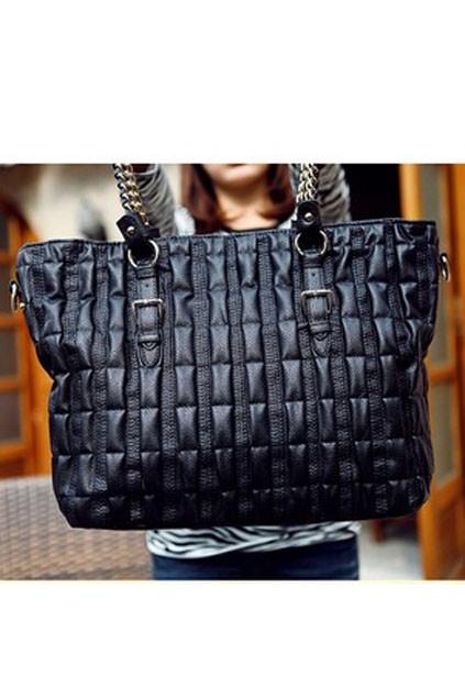 Oasap Pleated Zipped Chain Strap Pu Shoulder Bag