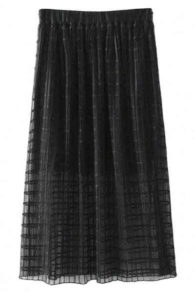 Oasap Goddess Pleated Double-layer Mesh Midi Skirt