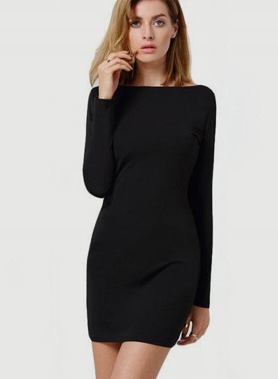 Oasap Round Neck Long Sleeve Back Cross Mini Dress