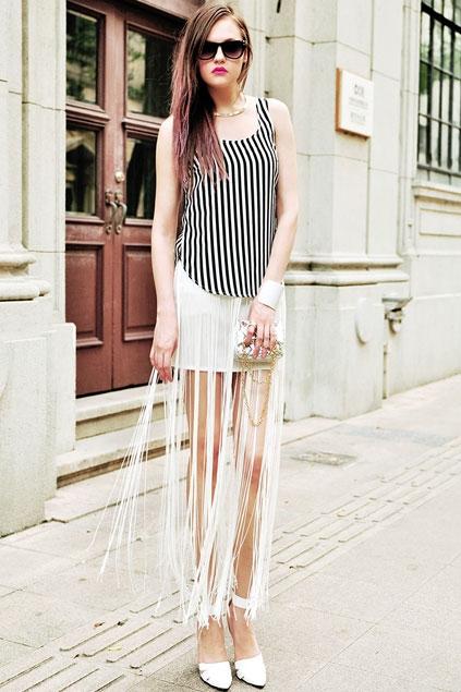 Oasap Long Tassel Detail Zipped Mini Skirt
