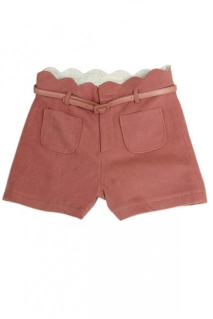 Oasap Scalloped Waist Patch Pocket Shorts