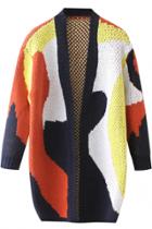 Oasap Geo-print Color Block Open Front Cardigan