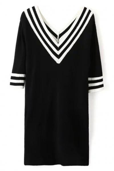 Oasap Double V Neckline Mini Knit Dress