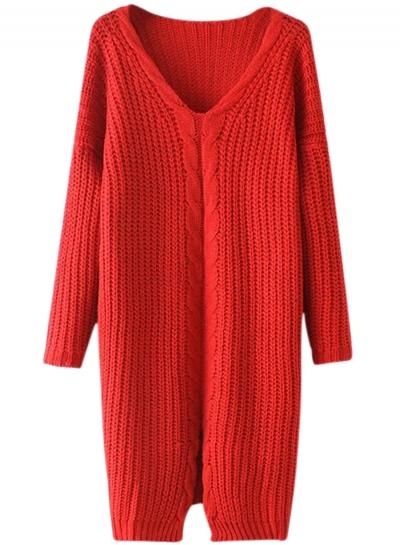 Oasap Women's V Neck Front Slit Cable Knitted Pullover Sweater