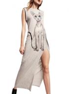 Oasap Women's Cat Graphic Side Slit Stretched Knit Dress