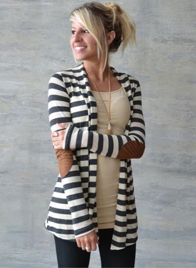 Oasap Casual Striped Long Sleeve Open Front Cardigan