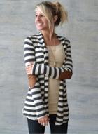 Oasap Casual Striped Long Sleeve Open Front Cardigan
