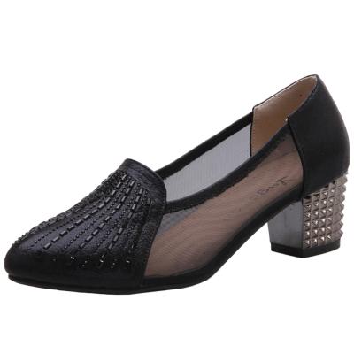 Oasap Rhineston Block Heels Slip-on Dance Mesh Shoes