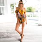 Oasap Women's Off-shoulder Short Sleeve Elastic Waist Tribal Print Romper