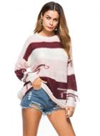Oasap Fashion Color Block Loose Knit Sweater With Tassel
