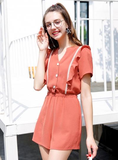 Oasap Short Sleeve Ruffle Elastic Waist Romper