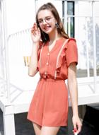 Oasap Short Sleeve Ruffle Elastic Waist Romper