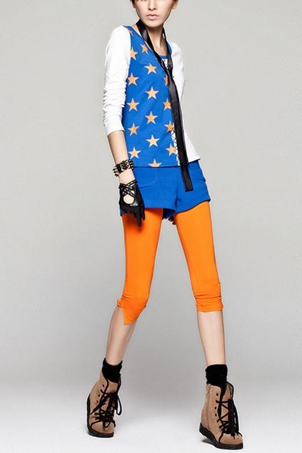 Oasap Pocket Embellished Blue Shorts