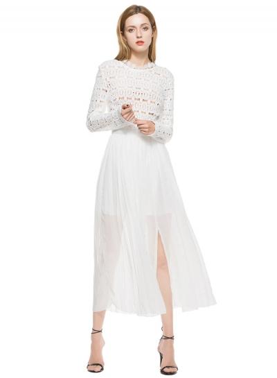 Oasap Fashion Long Sleeve Lace Split Maxi Dress
