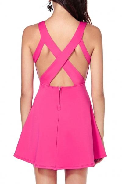 Oasap Sexy V Neckline A-line Hot Pink Dress