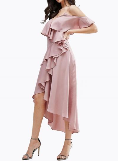 Oasap Spaghetti Strap Flounce Panel High Low Dress