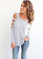 Oasap Round Neck Off Shoulder Hollow Out Tee Shirt