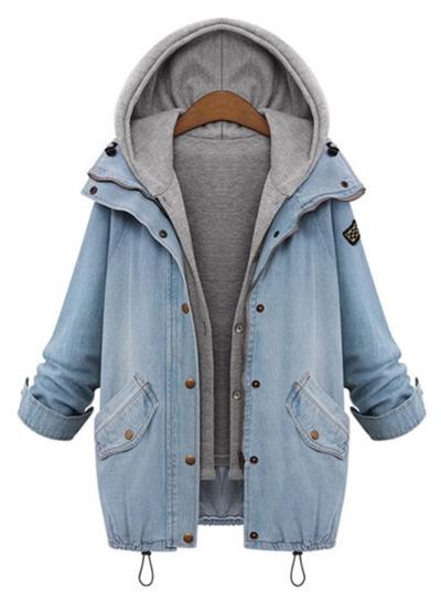 Oasap Two Pieces Set Drawstring Hooded Vest Denim Jacket Coats