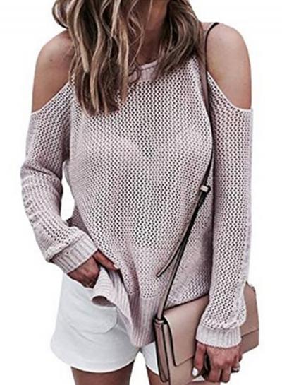 Oasap Off Shoulder Long Sleeve Solid Color Loose Fit Sweater