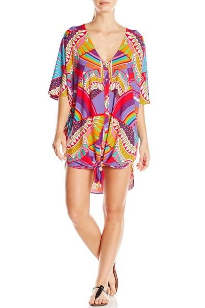 Oasap Casual Geometric Print Half Sleeve Button Down Dress