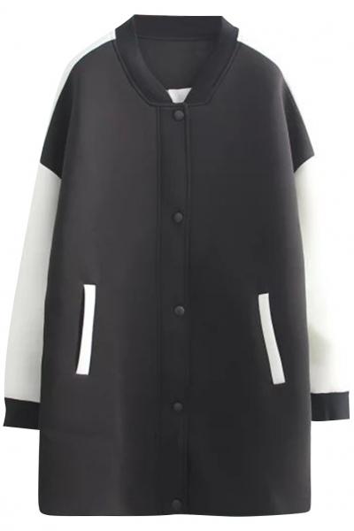 Oasap Modern Colorblocked Slant Pocket Snap-button Long Coat