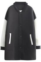 Oasap Modern Colorblocked Slant Pocket Snap-button Long Coat