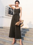 Oasap Fashion Summer Sleeveless Spaghetti Strap Lace-up Wide Leg Jumpsuits