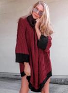 Oasap Cowl Neck Long Sleeve Color Block Loose Sweater