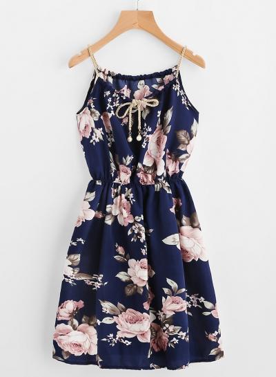 Oasap Spaghetti Strap Sleeveless Floral Printed Dresses