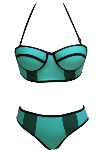 Oasap Light Blue Mesh Detail Push Up Bikini