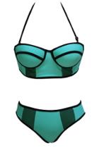 Oasap Light Blue Mesh Detail Push Up Bikini