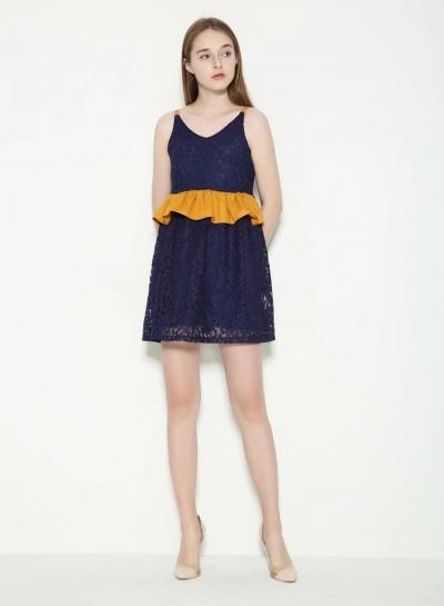 Oasap V Neck Lflounce Panel Lace Slip Dress