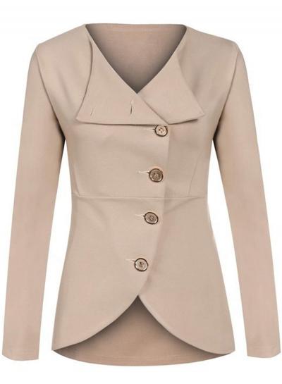 Oasap Round Neck Long Sleeve Solid Color Slim Fit Coat