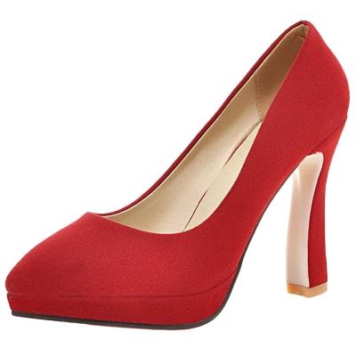 Oasap Pointed Toe Slip-on Solid High Block Heel Pumps