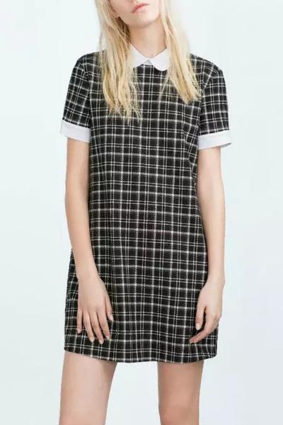 Oasap Vintage Peter Pan Collar Plaid Print Shift Dress