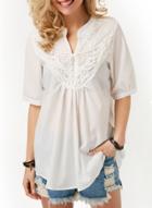 Oasap V Neck Pearls Back Cutout Blouse