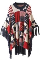 Oasap Star Stripe Print Pullover Knit Batwing Sweater