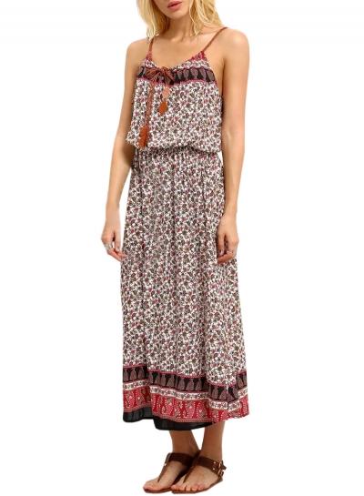 Oasap Women's Floral Print Elastic Waist Spaghetti Strap Dress