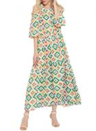 Oasap Women's Strappy Cold Shoulder Multicolored Print Maxi Beach Dress
