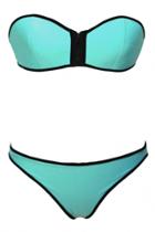 Oasap Green Strapless Top Low Rise Bottom Bikini