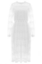 Oasap White Sheer Mesh Lace Midi Dress