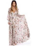 Oasap V Neck Long Sleeve High Waist Maxi Floral Dress