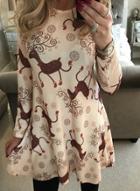 Oasap Christmas Round Neck Long Sleeve Dress